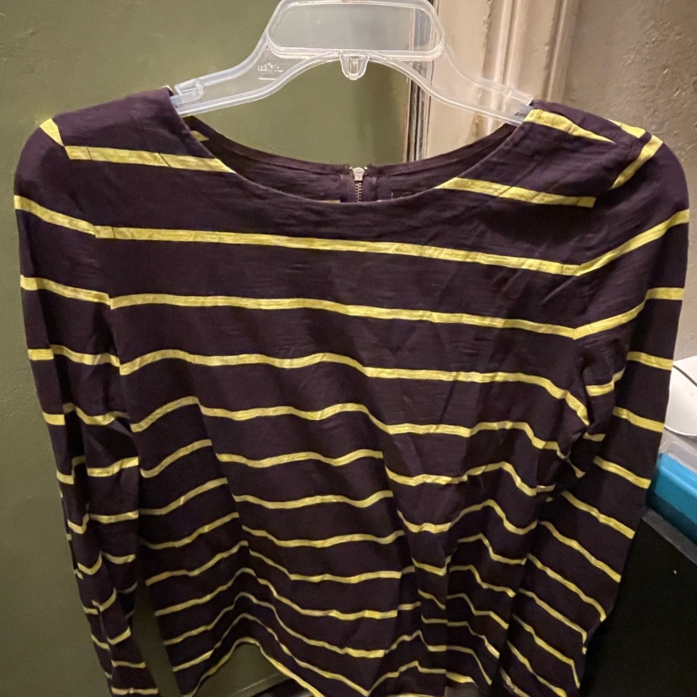 LOFT Purple and Yellow Striped Long Sleeve Top